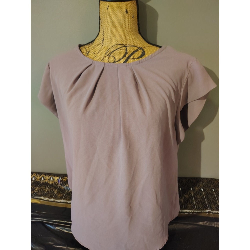 Shein Curve Mauve Purple Pleated Neck Cap Sleeve Blouse Top 1XL